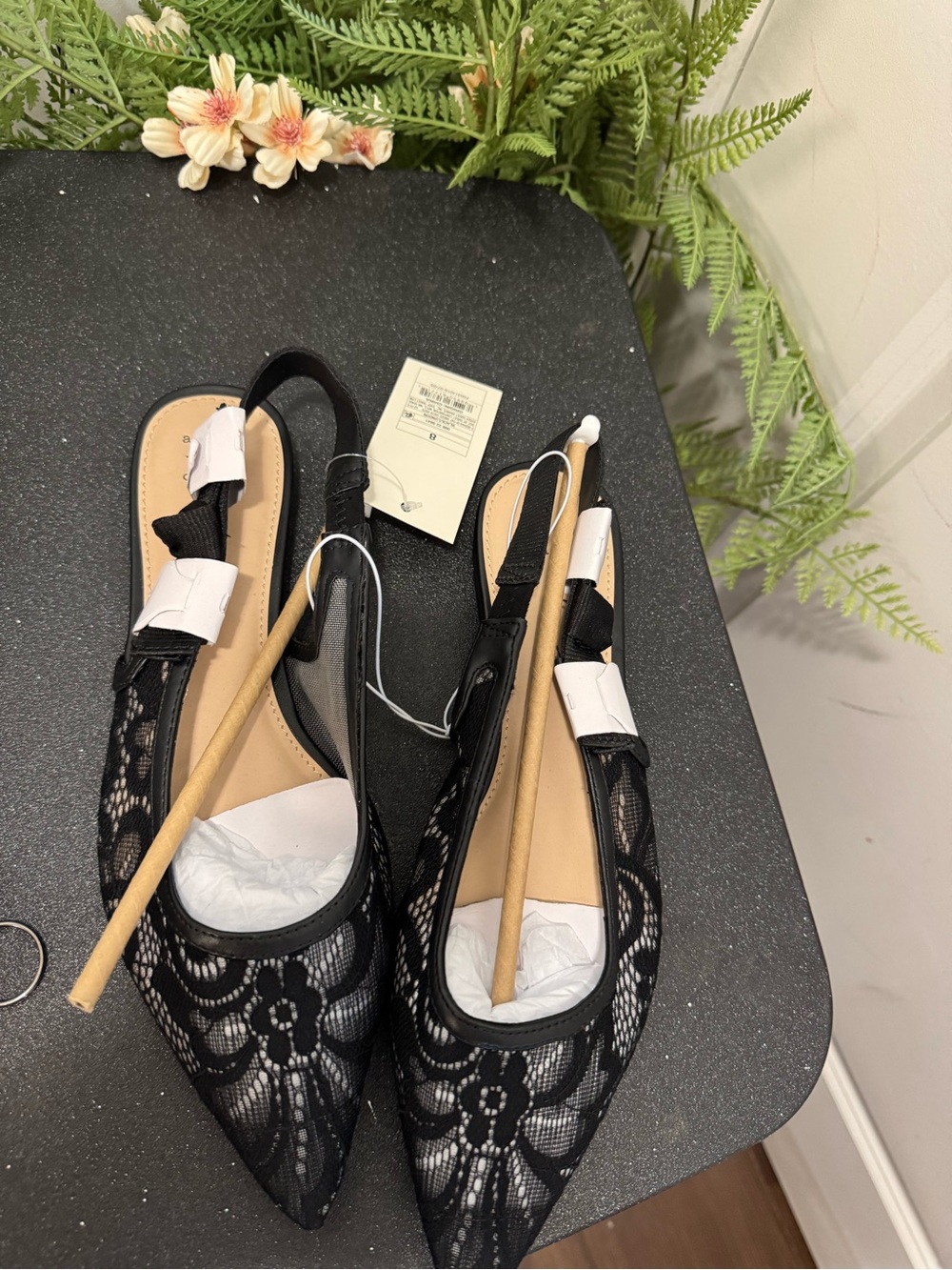 & Other Stories Black Lace Pointed Slingback Flats